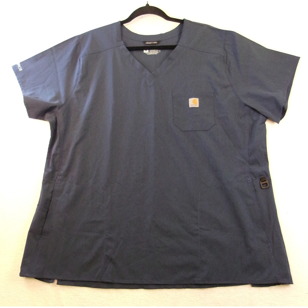 Carhartt Force Scrub Top Womens 2XL Navy Blue Modern Fit V-Neck C12610 Pocket